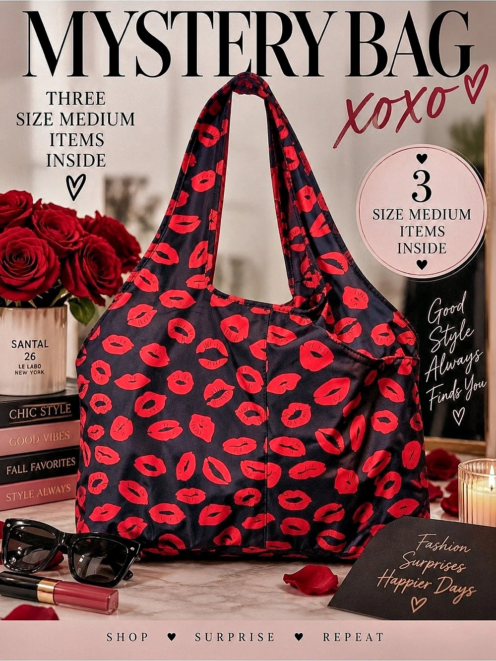 Size medium mystery bag + Lip Print Tote